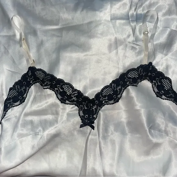 M VS Victoria’s Secret  Satin lingerie Slip dress white with black lace