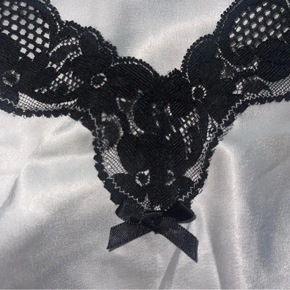 M VS Victoria’s Secret  Satin lingerie Slip dress white with black lace