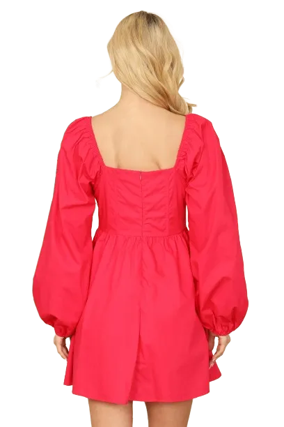 Magenta Square Necklines Puff Sleeve Mini Dress -  Pack of 6