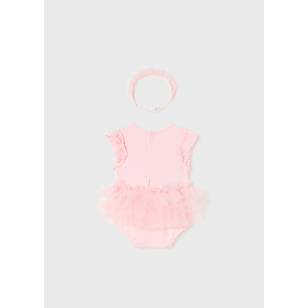 Mayoral Pink Tulle Cotton Romper & Headband