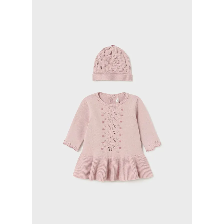 Mayoral Sugar Pink Knit Dress & Hat Set