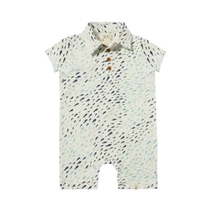 Me & Henry Drift Polo Romper - Blue Fish
