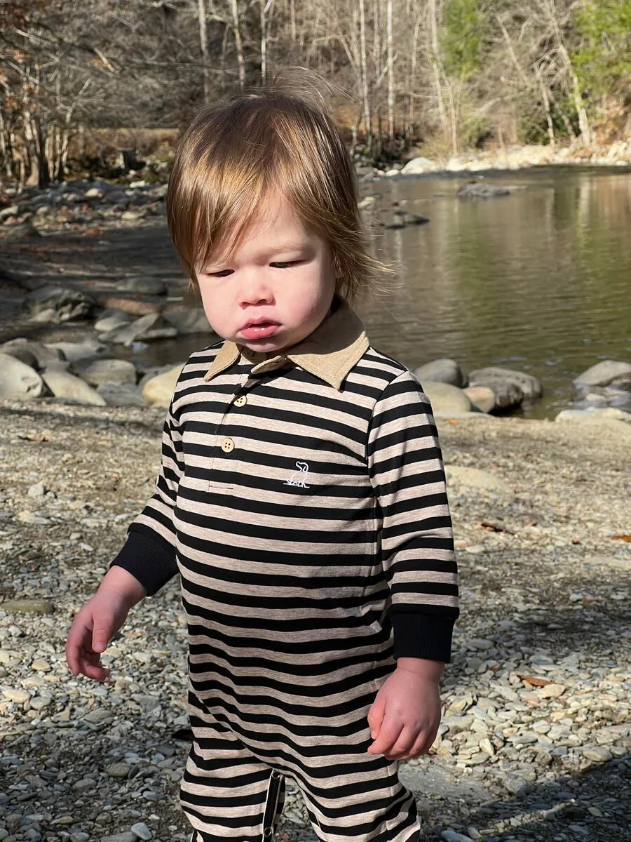 Me & Henry Kingston Romper - Black/Beige Stripe