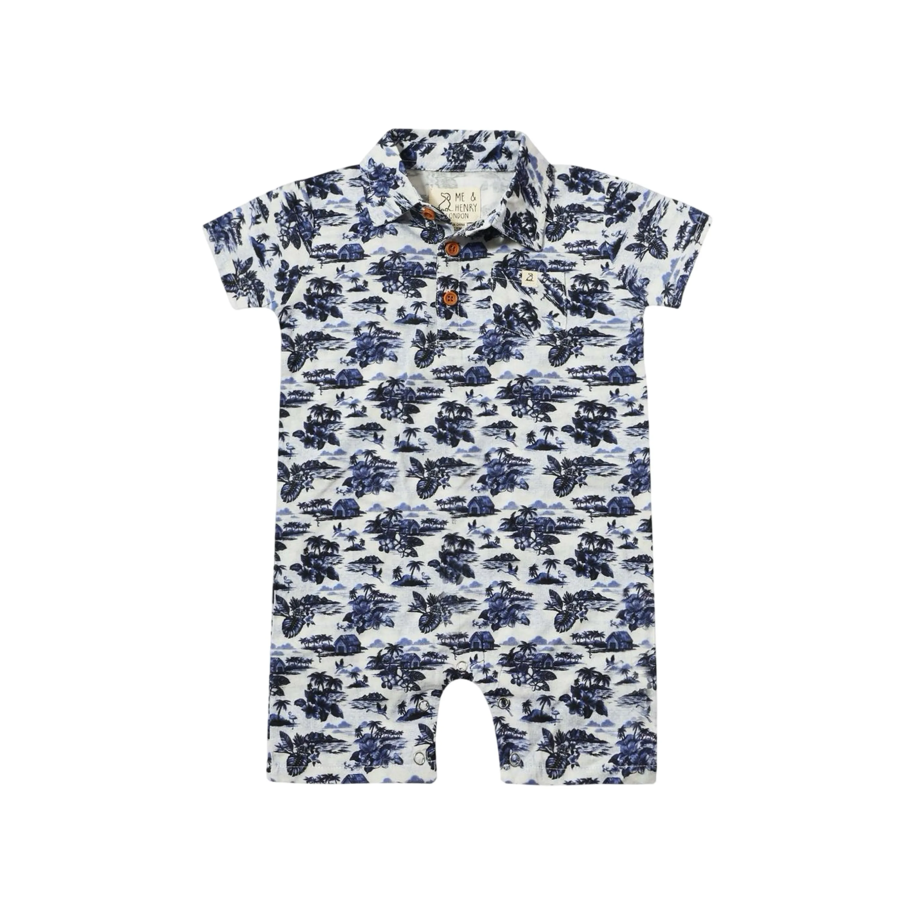 Me & Henry Molokai Romper - Navy Hawaii