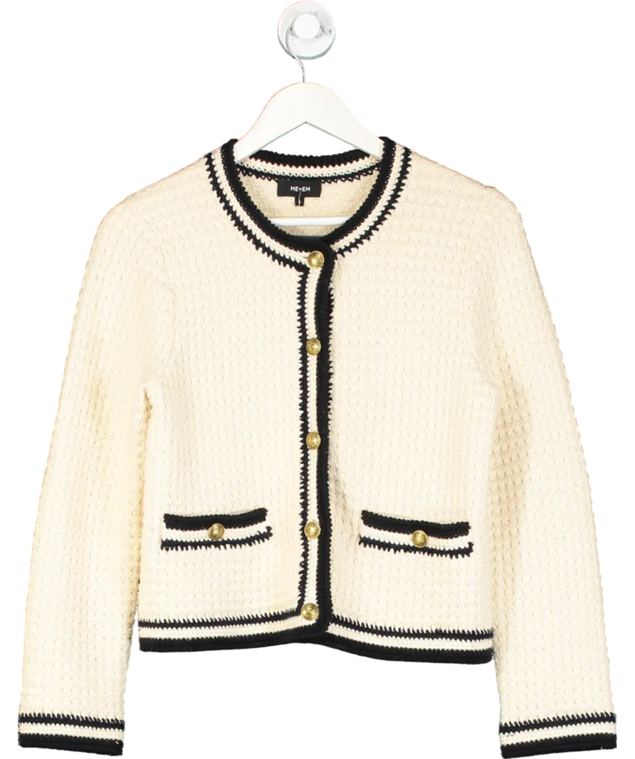 ME EM Cream Heavy Cotton Cardigan With Contrast Trim UK S