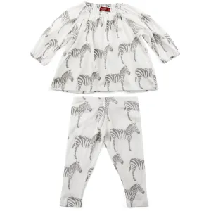 MilkBarn Baby Organic Cotton Dress and Legging Set - Grey Zebra