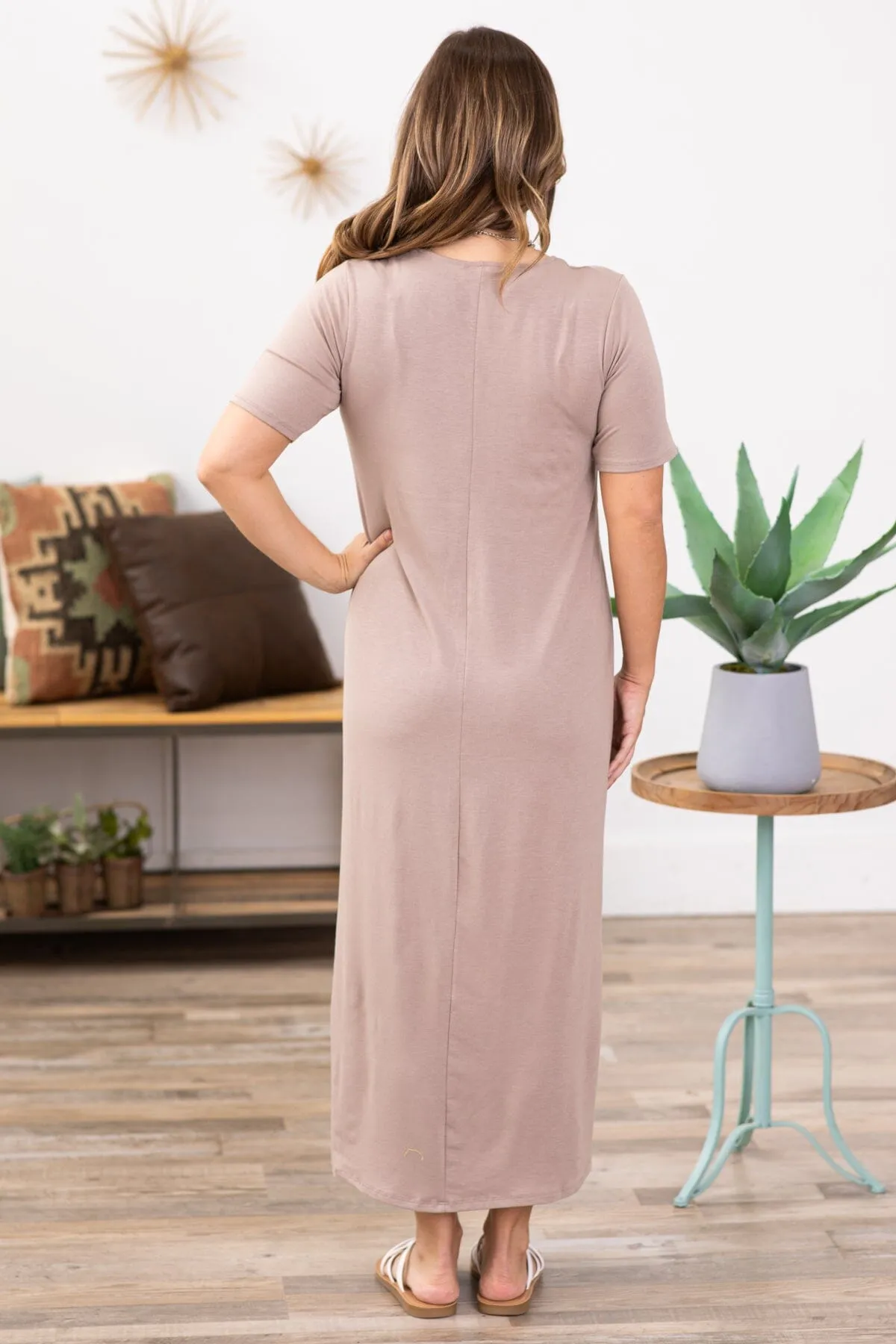 Mocha Short Sleeve Knit Maxi Dress