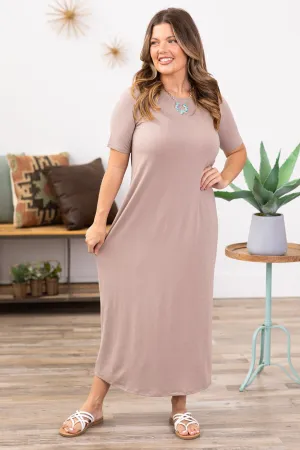 Mocha Short Sleeve Knit Maxi Dress
