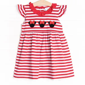 Mouse Ear Magic Applique Dress, Red Stripe