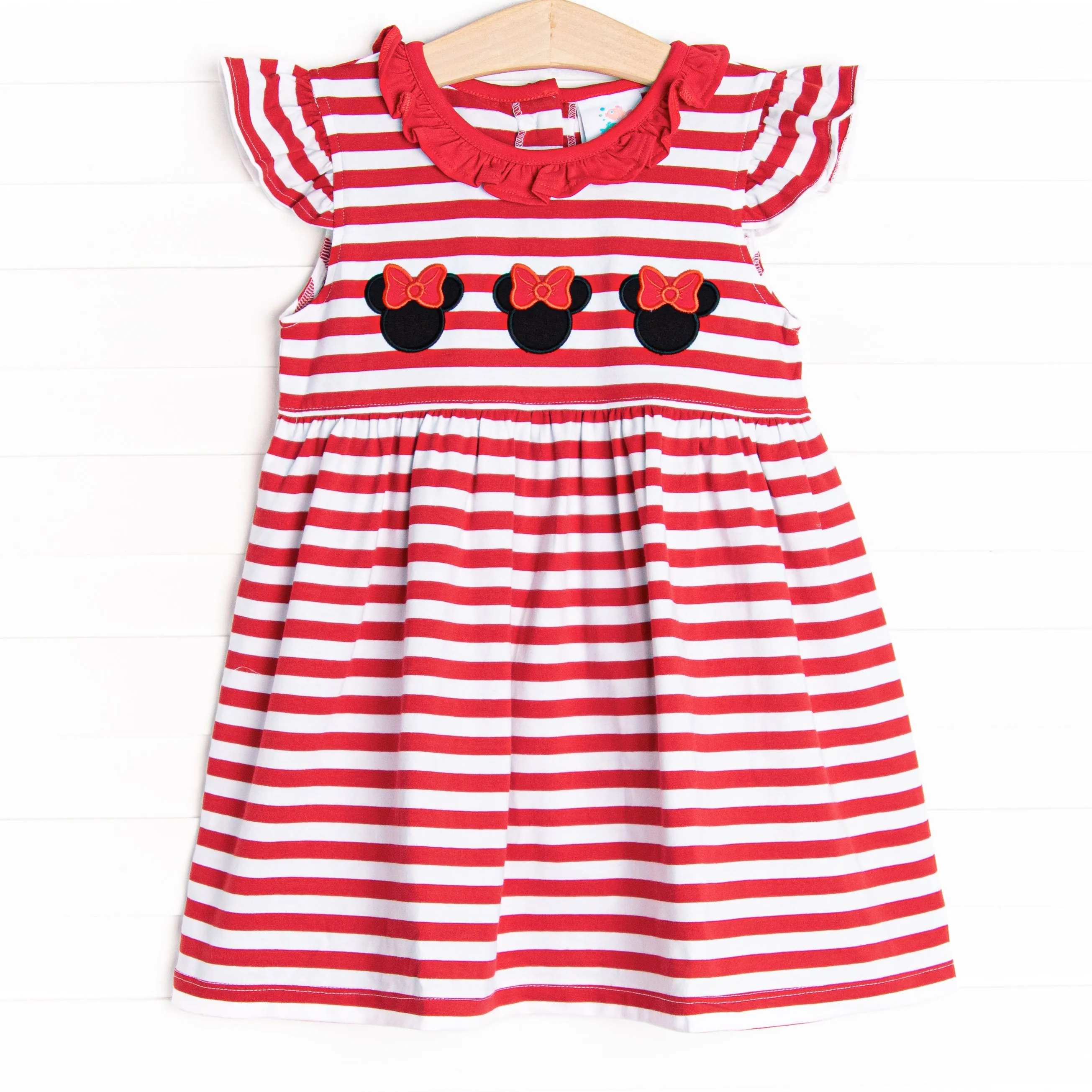 Mouse Ear Magic Applique Dress, Red Stripe