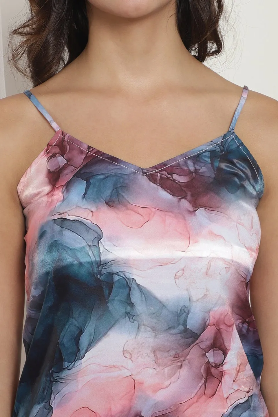 Multi color Abstract Printed Nightdress With Robe