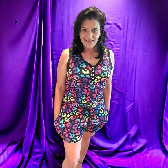 Neon leopard sleeveless short pajama set Shirley &amp; Stone