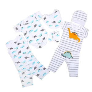 New Born Boy Set 8Pc Dino - White | Bachaa Party Baby Clothes Rompers