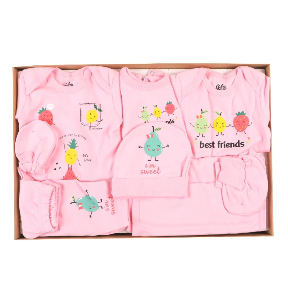New Born Girl Set 9Pc Fruit - Pink | Bachaa Party Baby Clothes Girls Tops & T-Shirts