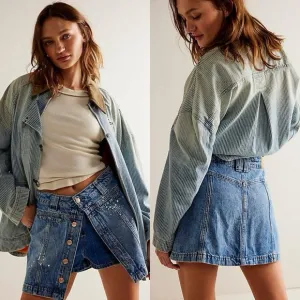 NWT Free People Midnight Sun Denim Skort Medium Wash Blue XS / Size 0