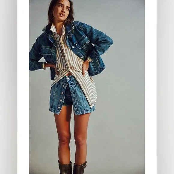 NWT Free People Midnight Sun Denim Skort Medium Wash Blue XS / Size 0