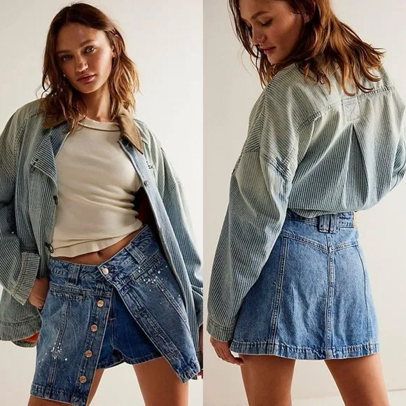 NWT Free People Midnight Sun Denim Skort Medium Wash Blue XS / Size 0