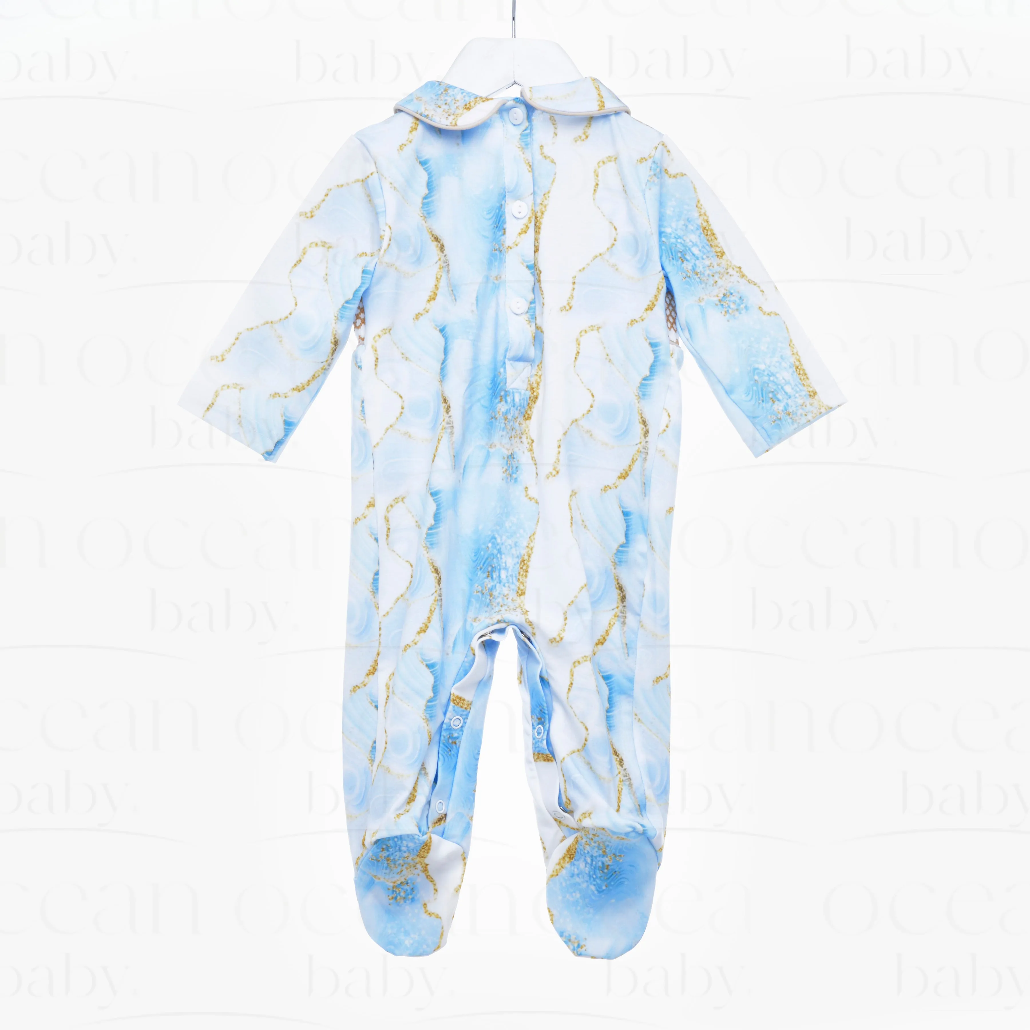 Ocean Baby Boys Smocked Marble Effect Rocking Horse Sleepsuit & Bib Set (NB-18M)