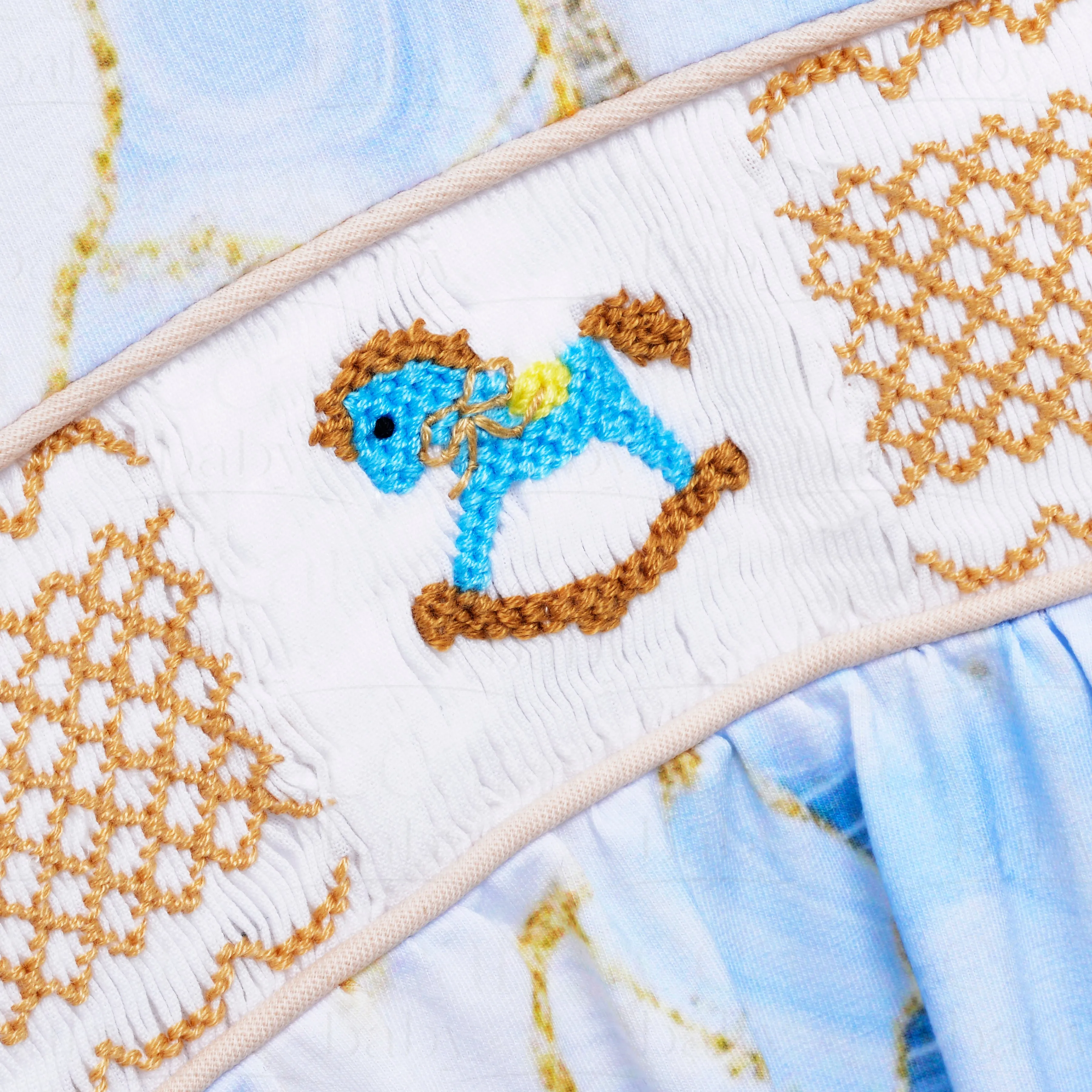 Ocean Baby Boys Smocked Marble Effect Rocking Horse Sleepsuit & Bib Set (NB-18M)