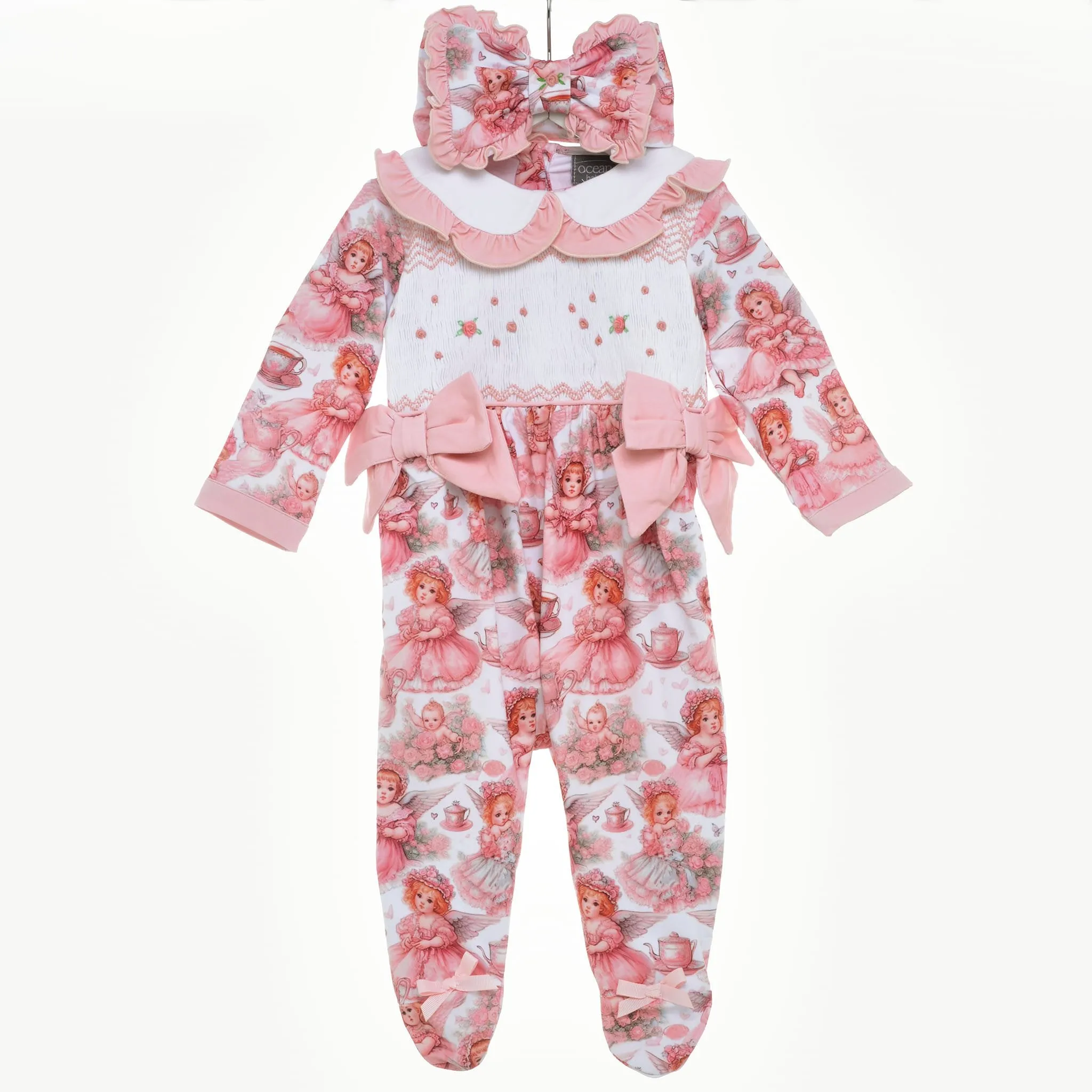 Ocean Baby Girls Fairy Tea Party Smocked Sleepsuit & Headband Set (NB-18M)