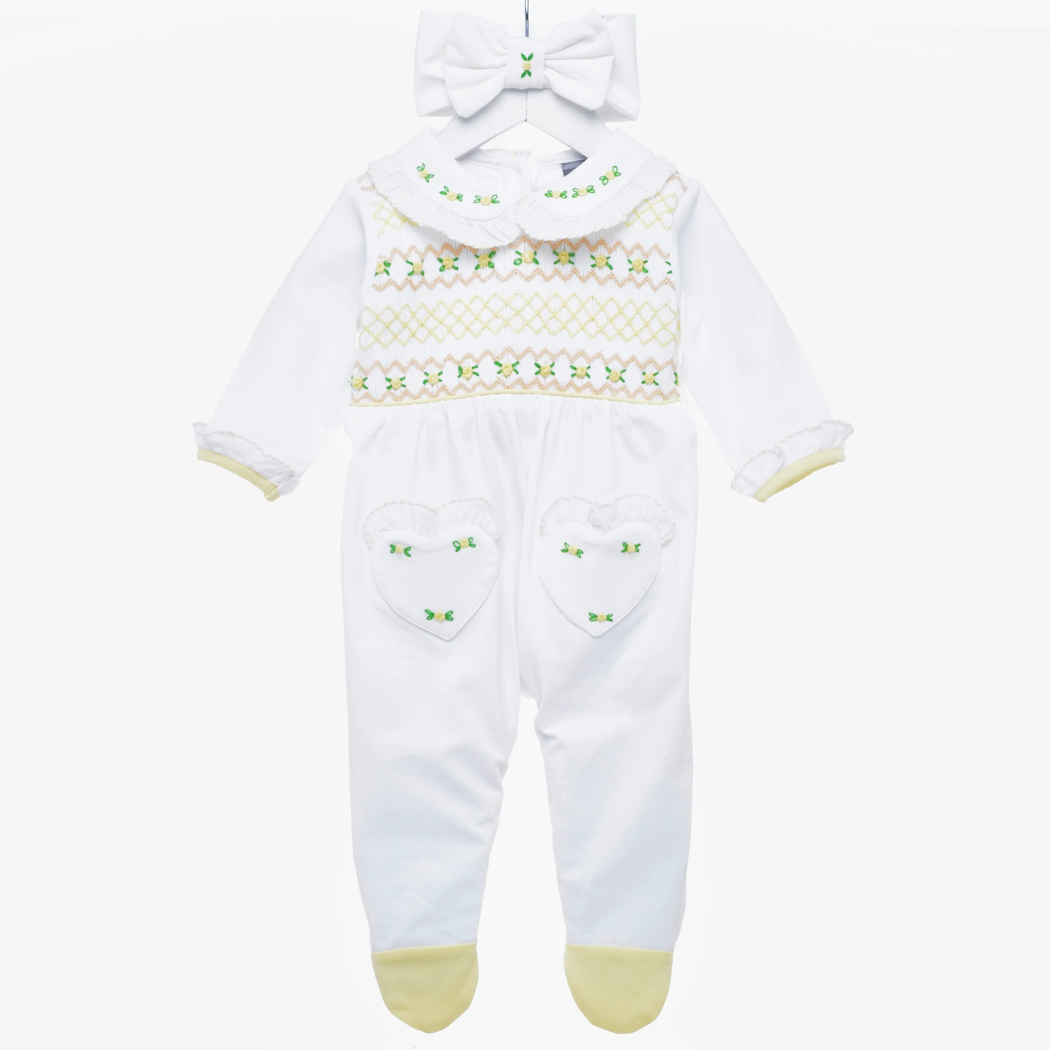 Ocean Baby Girls Lemon Smocked Sleepsuit & Headband Set (NB-18M)
