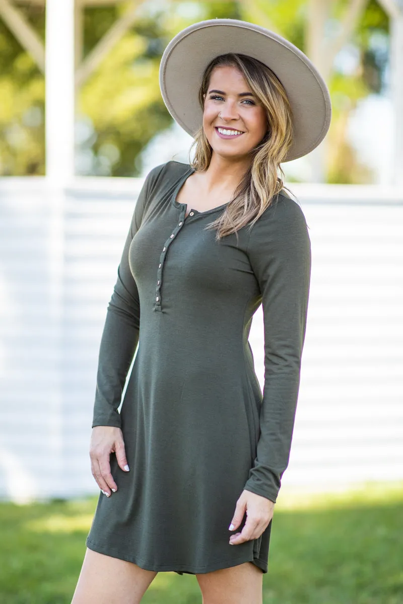 Olive Long Sleeve Knit Dress