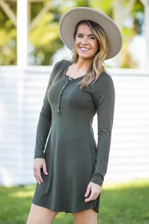 Olive Long Sleeve Knit Dress