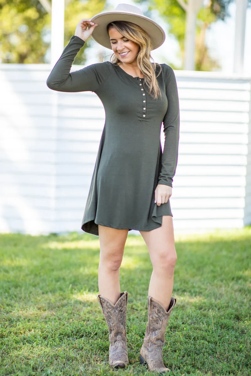 Olive Long Sleeve Knit Dress