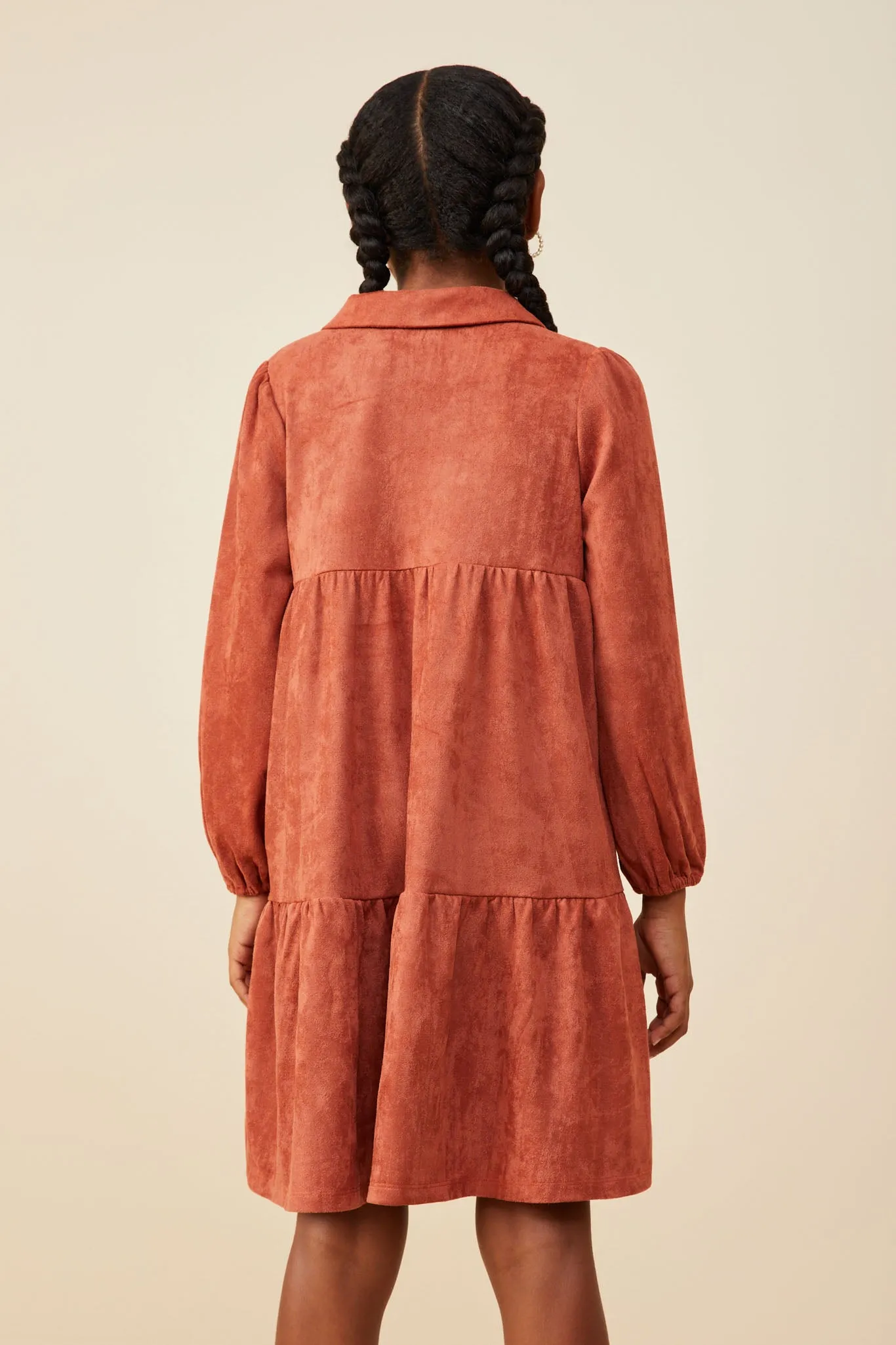 Open Collar Vegan Suede Swing Dress