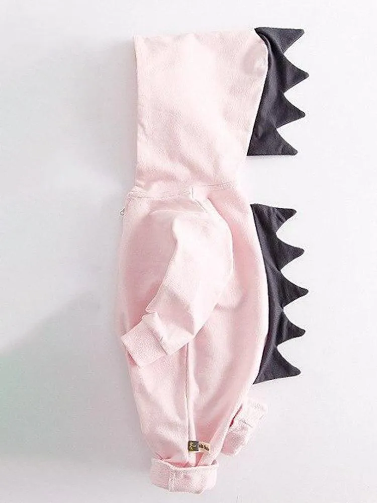 Pale Pink Dinosaur Baby Hooded Onesie With Dark Spikes From 3 Months