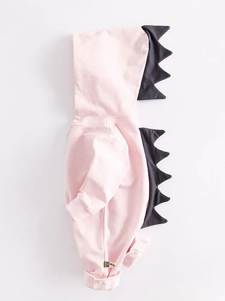 Pale Pink Dinosaur Baby Hooded Onesie With Dark Spikes From 3 Months