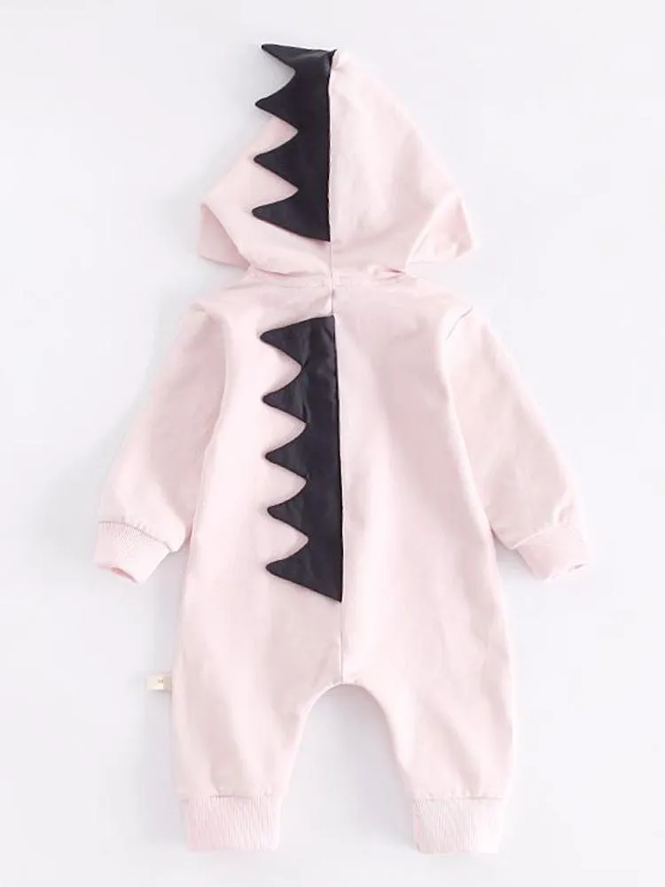 Pale Pink Dinosaur Baby Hooded Onesie With Dark Spikes From 3 Months