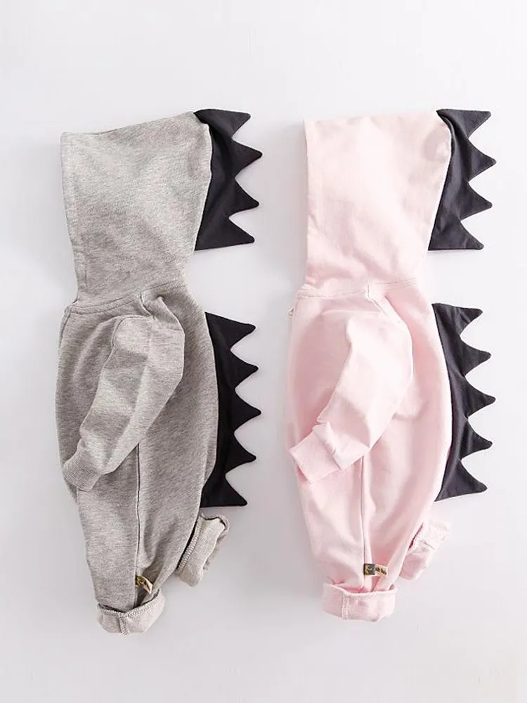 Pale Pink Dinosaur Baby Hooded Onesie With Dark Spikes From 3 Months