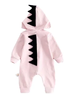 Pale Pink Dinosaur Baby Hooded Onesie With Dark Spikes From 3 Months