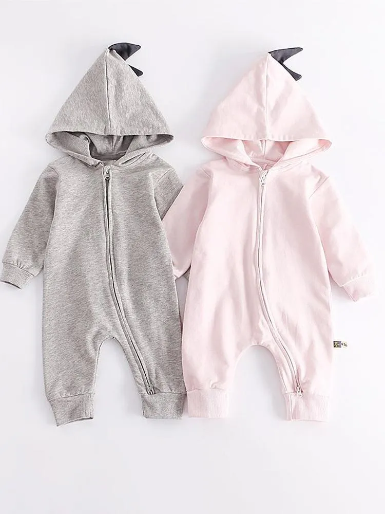 Pale Pink Dinosaur Baby Hooded Onesie With Dark Spikes From 3 Months