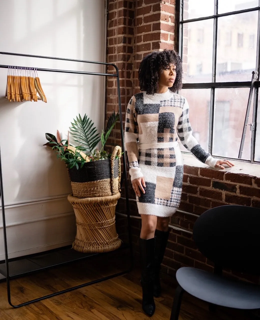 Patchwork Furry Knit Dress