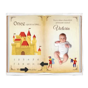 [Personalized] Endanzoo Baby Monthly Milestone Muslin Swaddle Storybook Blanket (Prince or Princess in the Royal Castle)