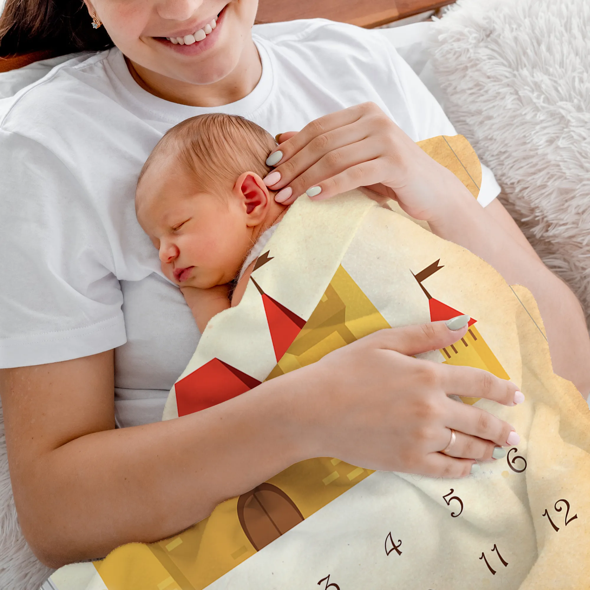 [Personalized] Endanzoo Baby Monthly Milestone Muslin Swaddle Storybook Blanket (Prince or Princess in the Royal Castle)