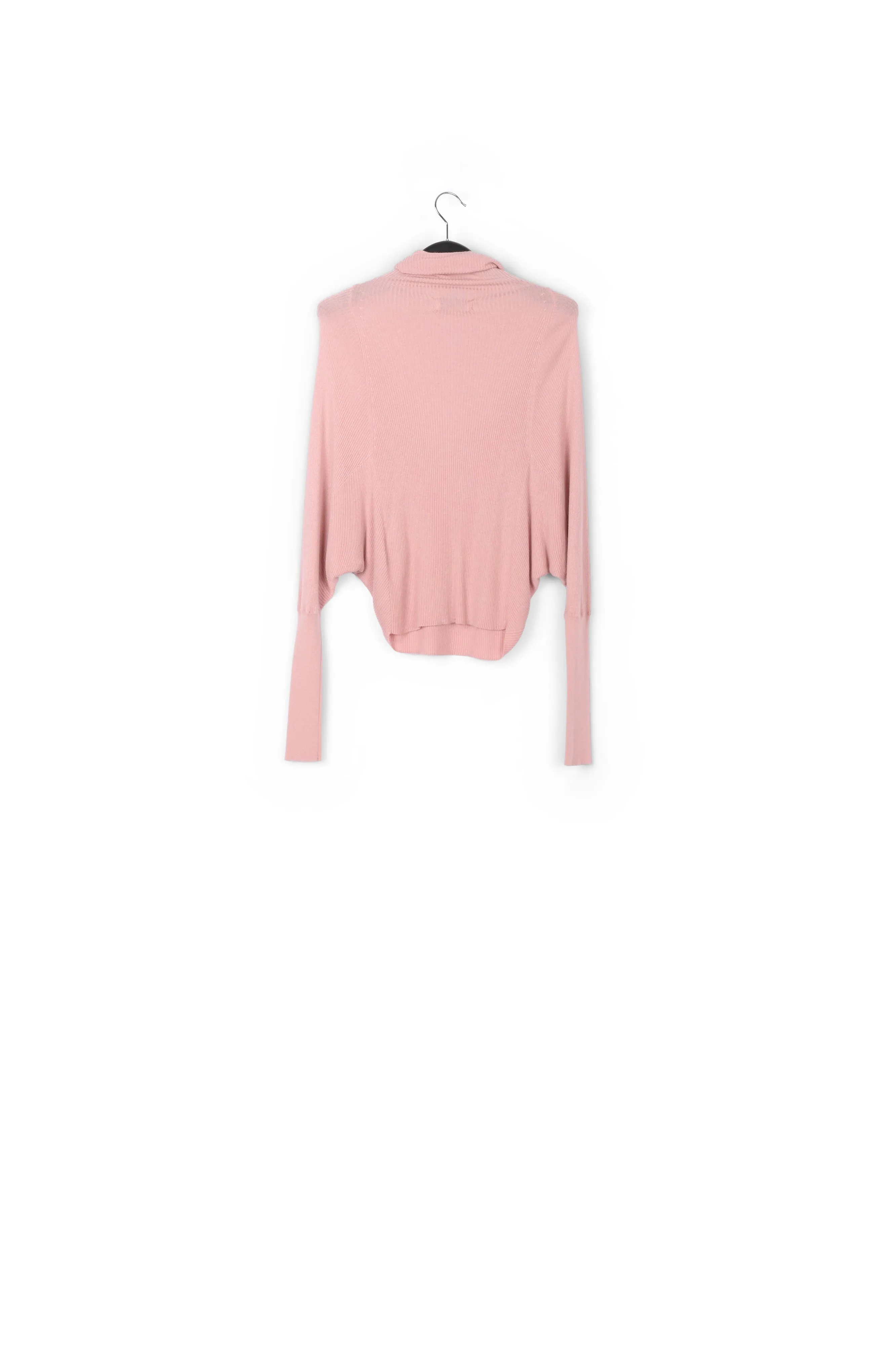 Pink batwing-sleeve turtleneck sweater