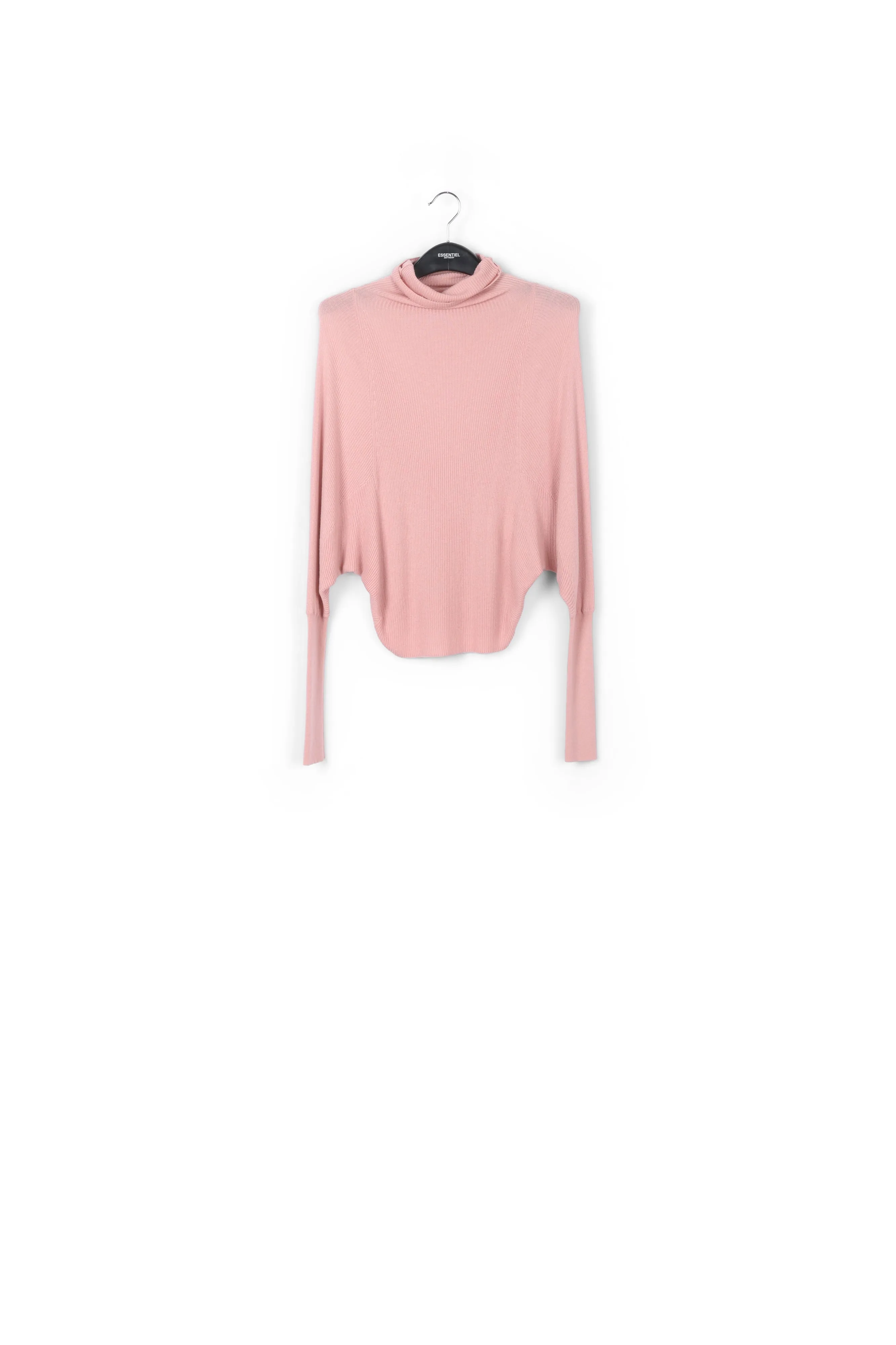 Pink batwing-sleeve turtleneck sweater