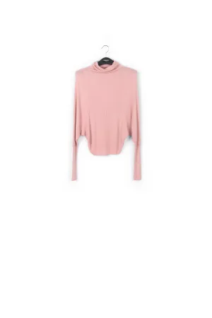 Pink batwing-sleeve turtleneck sweater