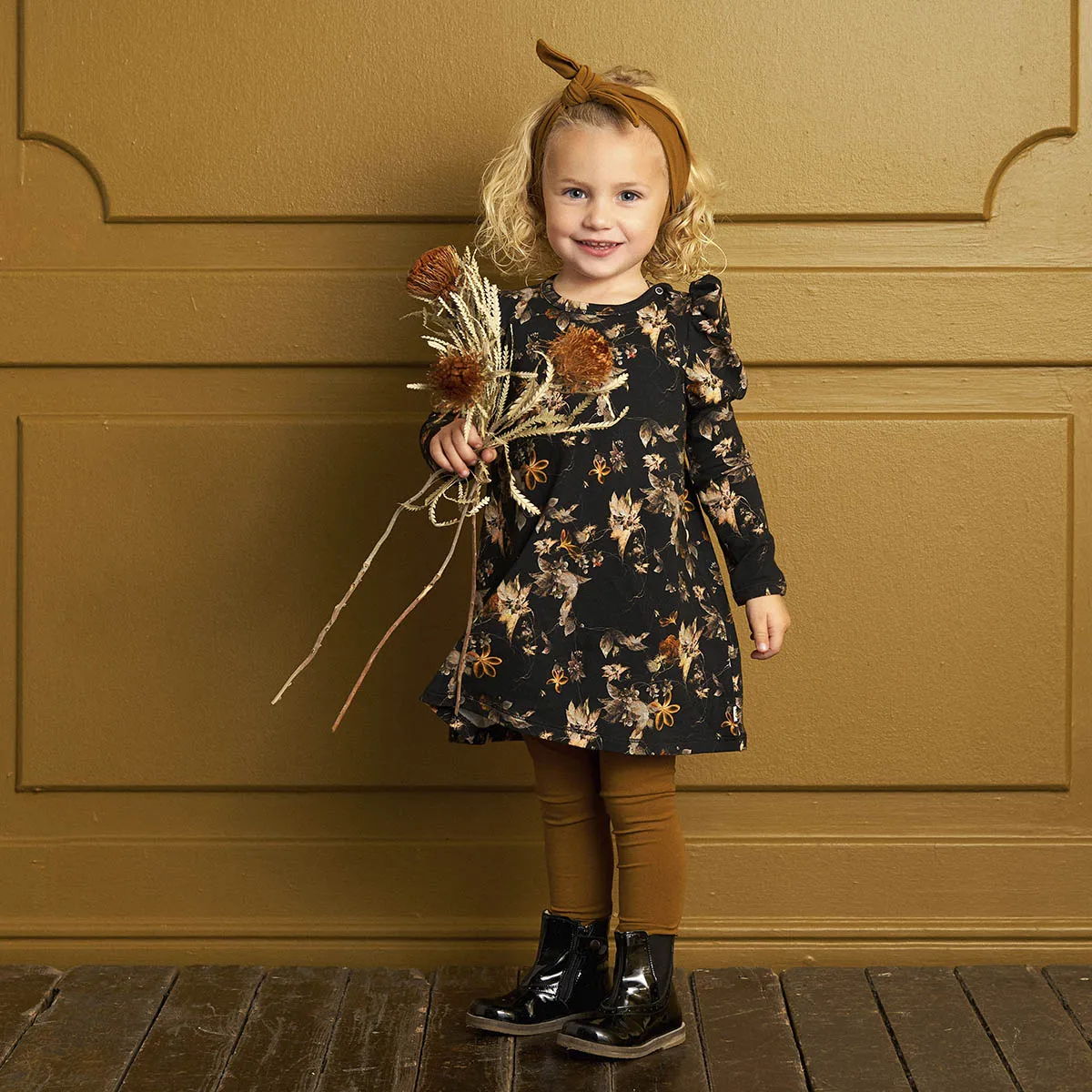 Poetry Print Dress with Puff Sleeves - Baby