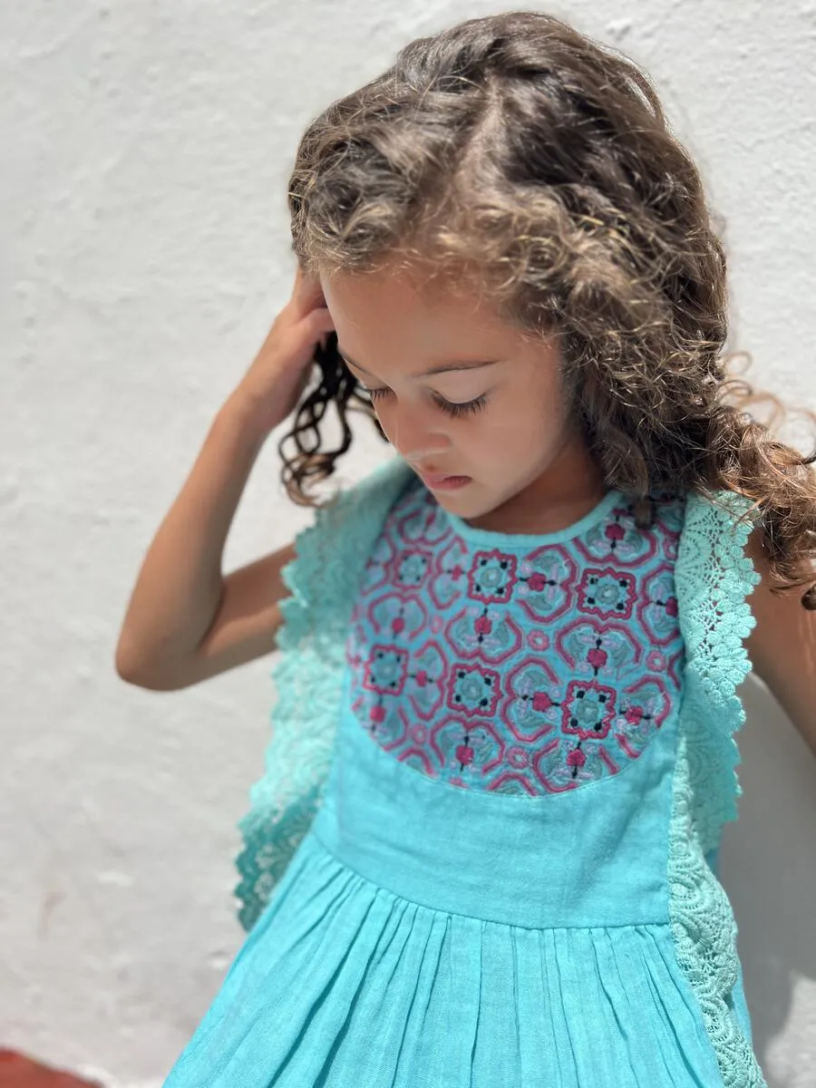 Poppet & Fox Essaouira - Turquoise Embroidered Dress