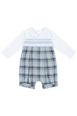 "Andreas" Dusky Blue Tartan Smocked Romper