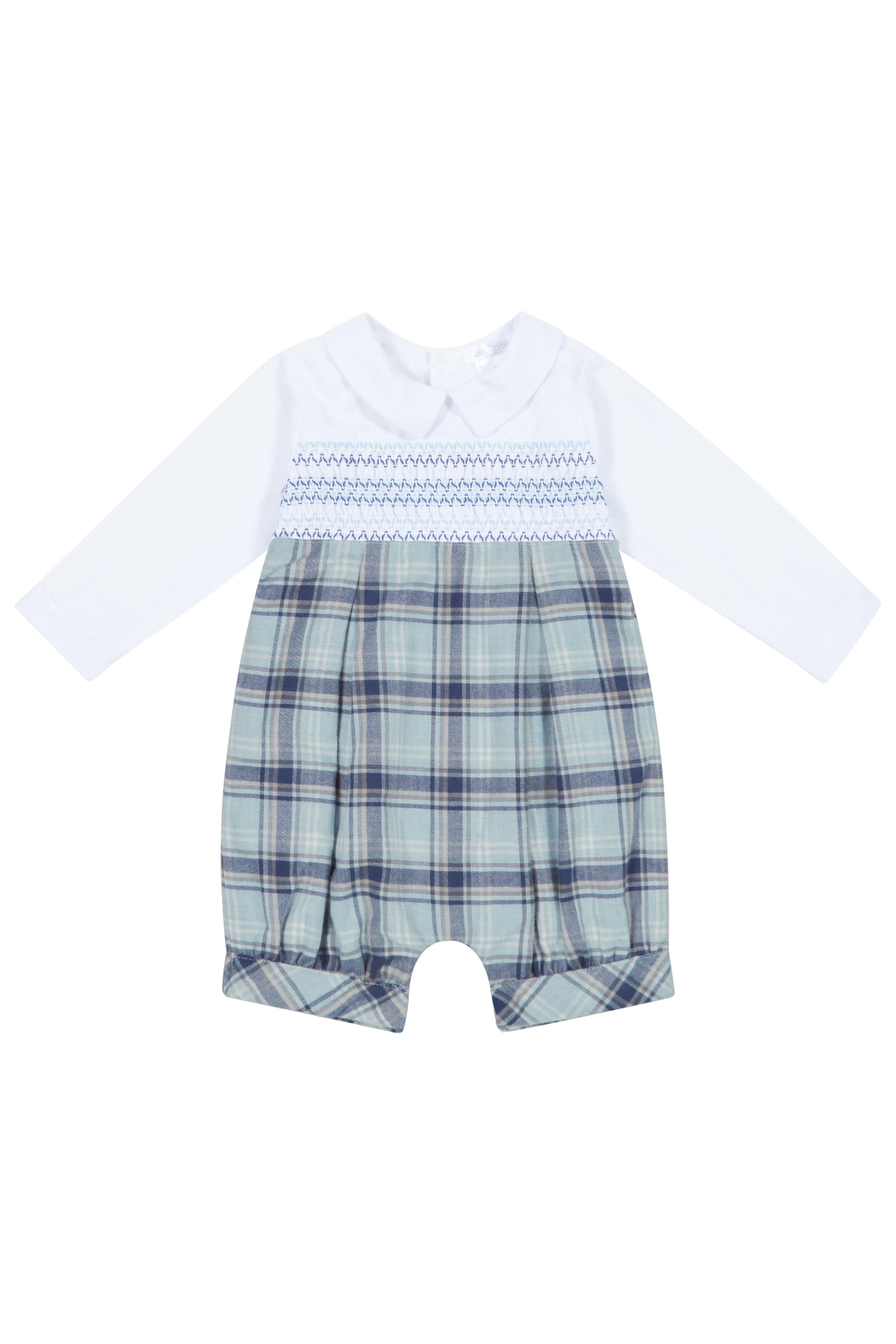 "Andreas" Dusky Blue Tartan Smocked Romper