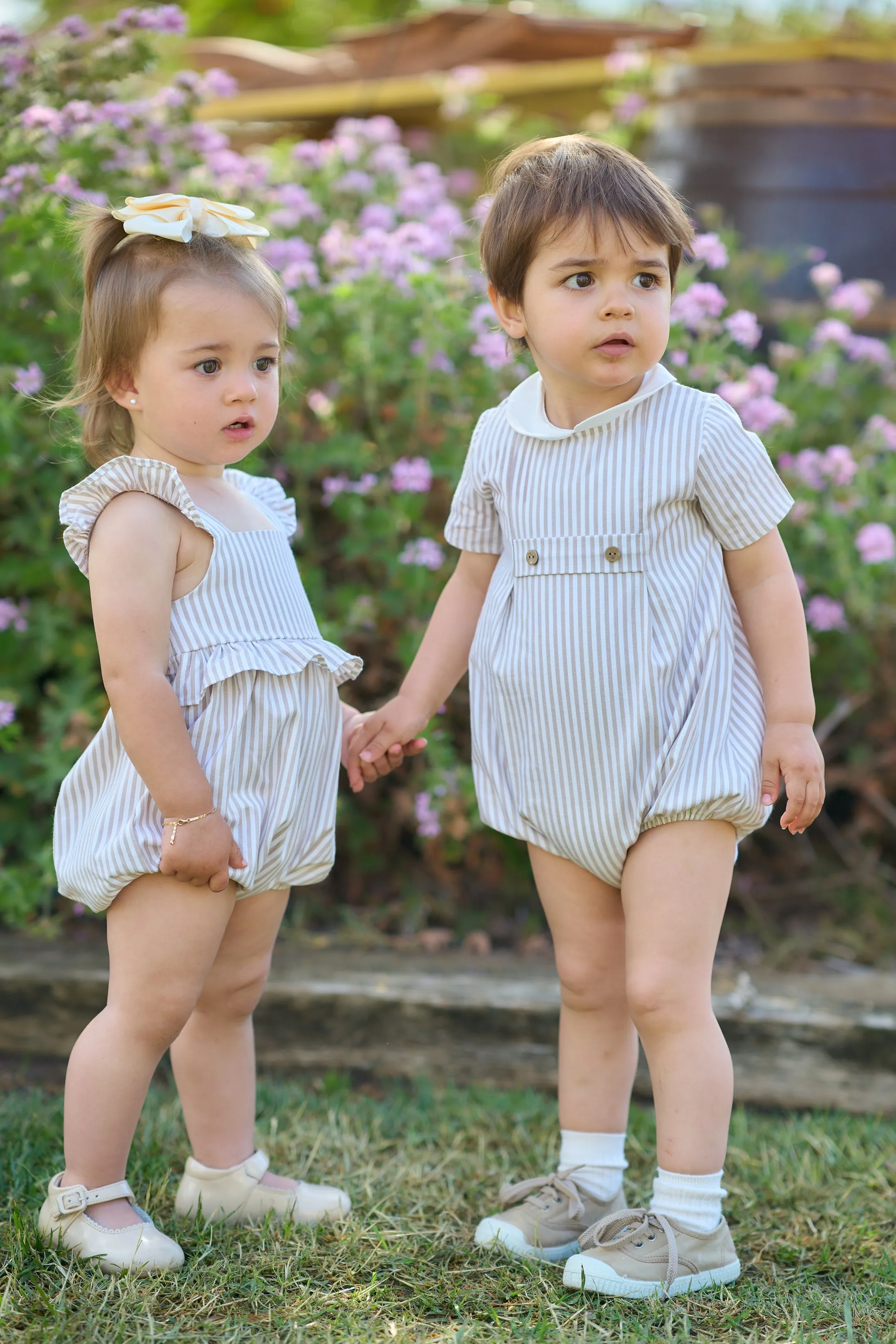 "Joseph" Beige Stripe Romper
