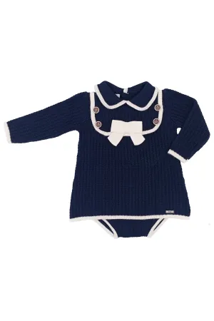 "Vienna" Navy & Cream Knit Dress & Bloomers