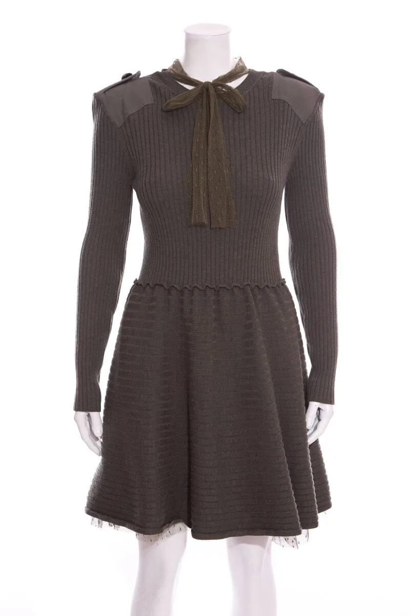 Red Valentino Olive Lace Detail Knit Dress SZ M