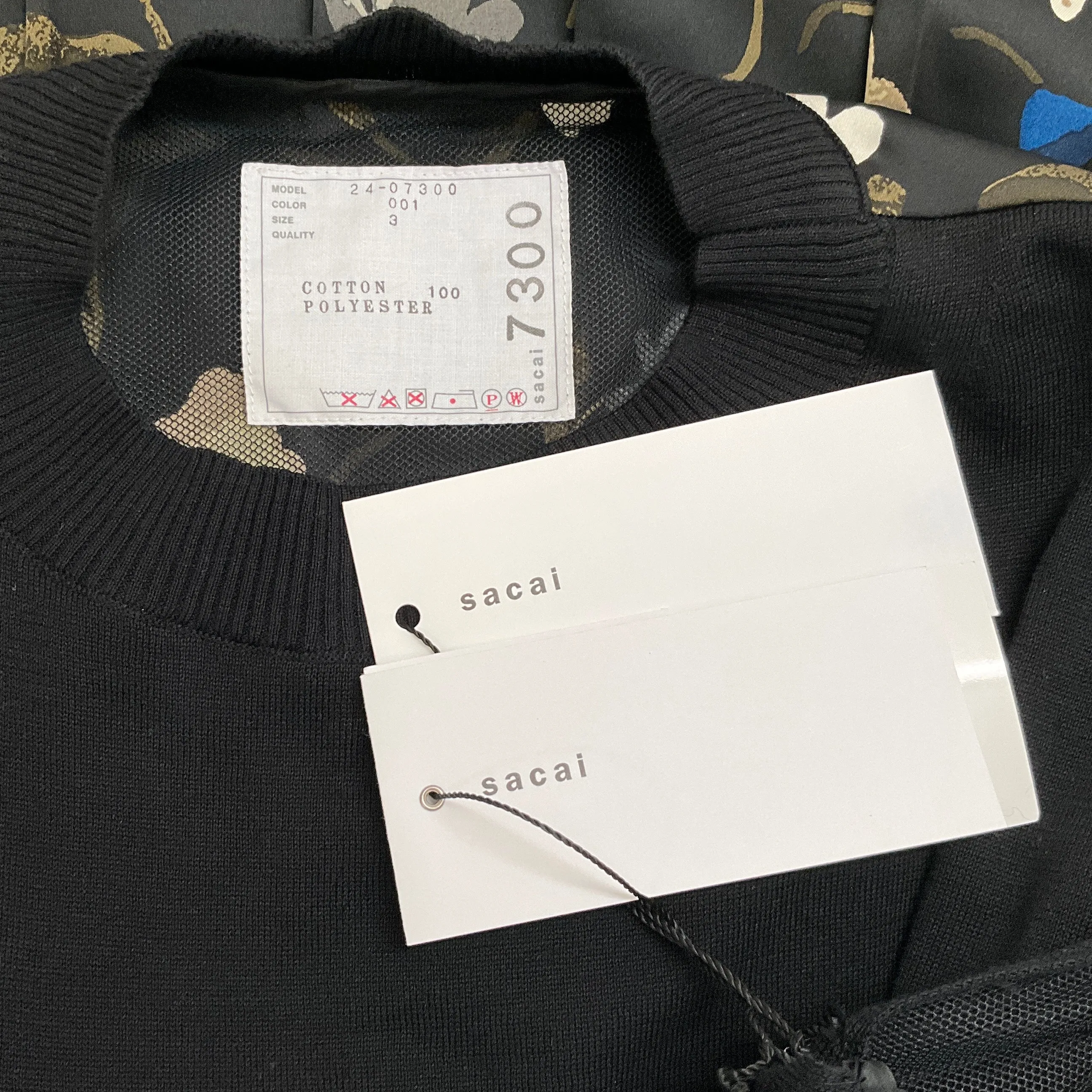 Sacai Black Floral Knit Front Dress