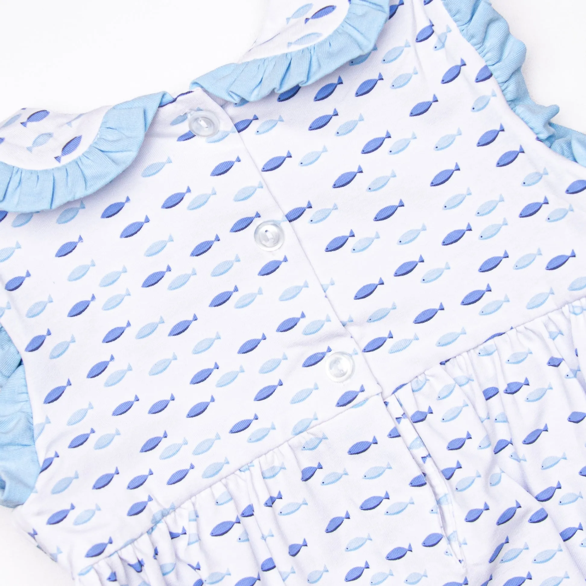 Sailboat Swarm Smocked Dress, Blue